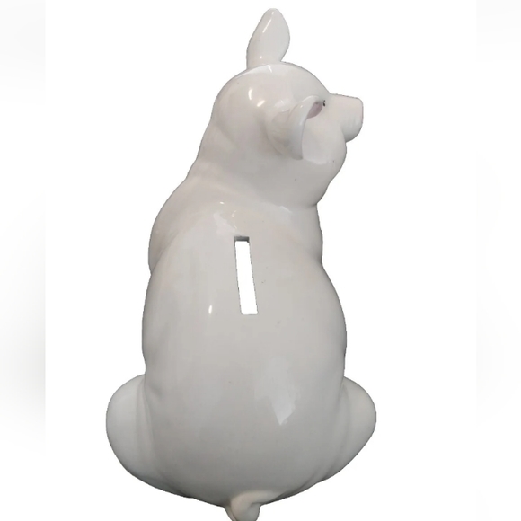 Vintage 90s White Smiling Pig Piggy Bank with pink nose, pink ears, cork stopper - Picture 4 of 9